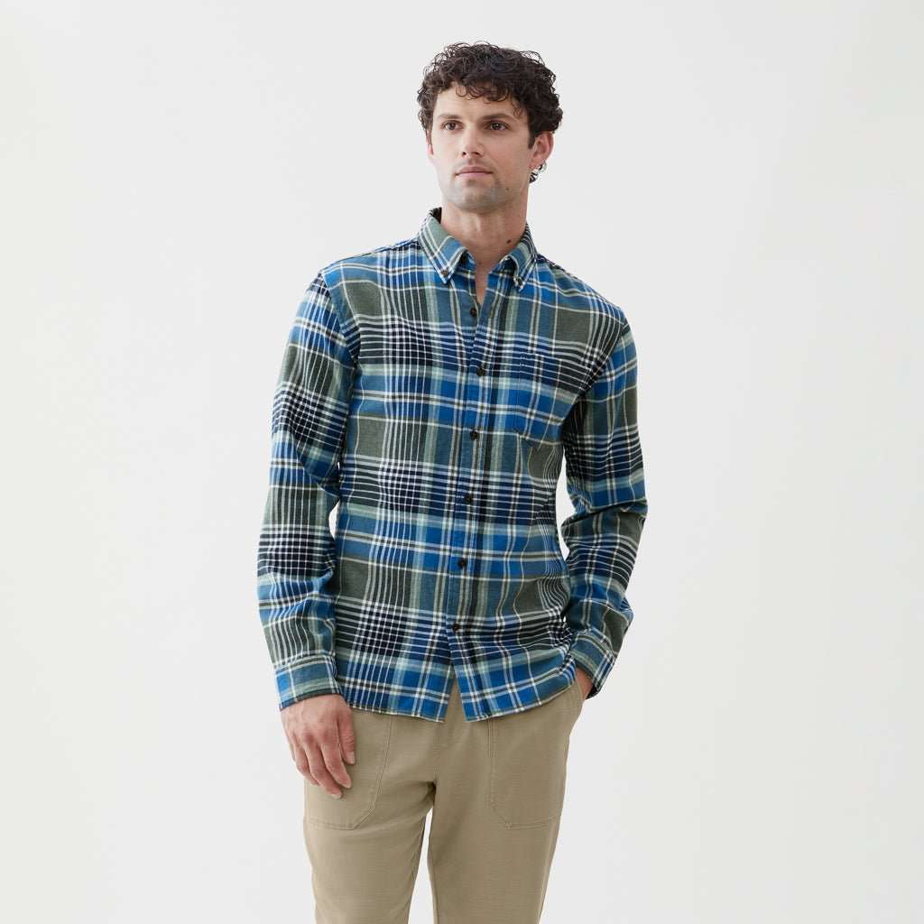 mens green and blue plaid shirt