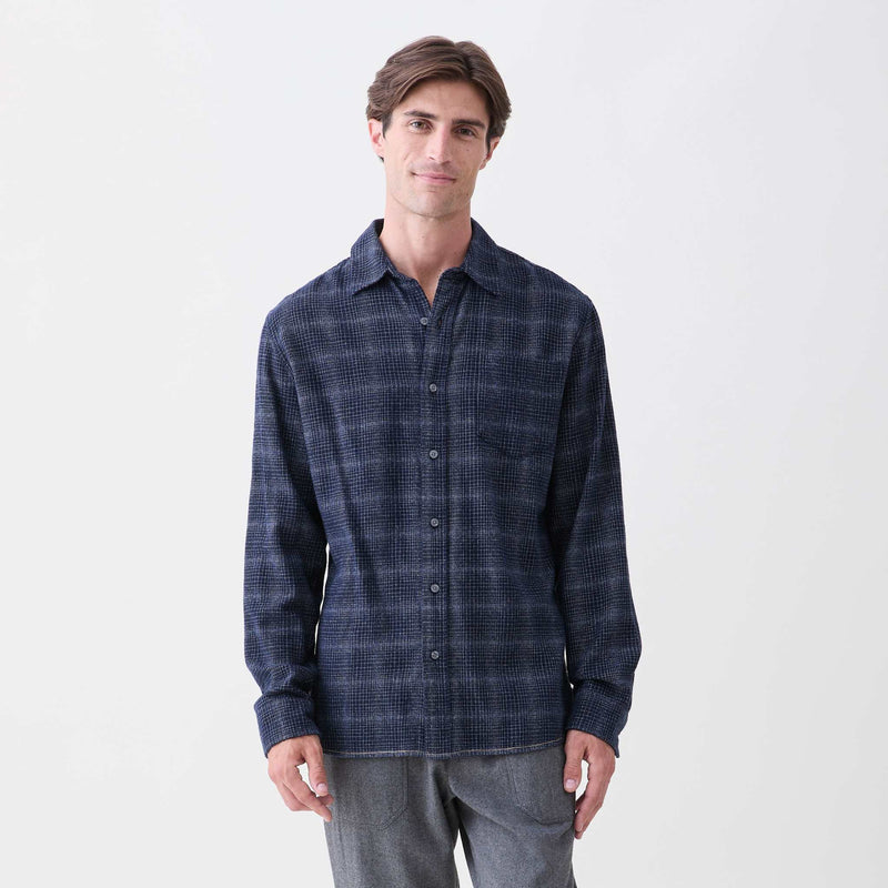 Brian Brushed Plaid Shirt - Navy Plaid