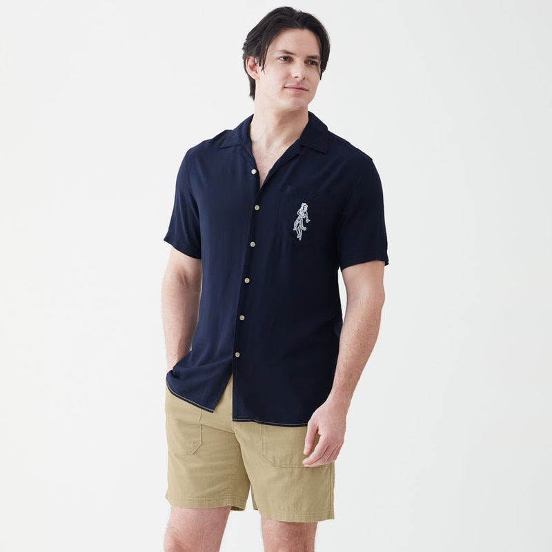 Buy HUF Men's Bandana Short Sleeve Shirt, Navy, Medium at